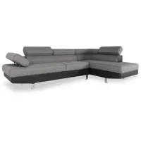 canapé d'angle droit avec têtières relevables charly gris et noir - noir/gris
