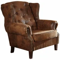 fauteuil 102x93 100% polyester brun chesterfield - brun