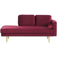 chaise longue méridienne côté droit en velours rouge foncé avec pieds dorés pour salon au style glamour beliani doré