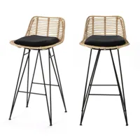 lot de 2 chaises de bar design en rotin 67cm - capurgana - couleur - naturel drawer