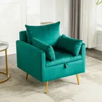 dolinhome - fauteuil lounge avec rangement, pieds métal doré rose, velours, vert, 71x71x76cm