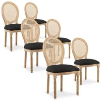 intensedeco - lot de 6 chaises médaillon louis xvi cannage rotin tissu noir - noir