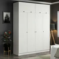 armoire haute 4 portes battantes et 2 portes basculantes kuta l180xh255cm bois blanc - blanc