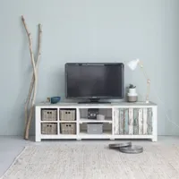 bois dessus bois dessous - meuble tv en bois recyclé massif 180 cm - blanc