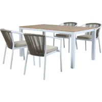 axi - suvi table et chaises de jardin, 4 chaises blanches polywood aspect teck, marron/blanc salon de jardin/table de jardin en polywood, chaises