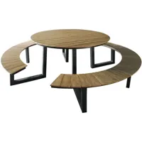 taco table de pique-nique ronde en teck & anthracite pour 6 personnes table de pique-nique / picnic table / banc de pique-nique rond pour adultes en