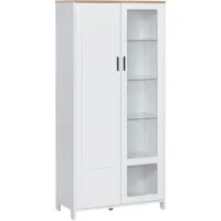 homcom - armoire de rangement - 2 portes - 7 étagères - dim. 76l x 36l x 160h cm - panneaux blanc aspect chêne clair verre