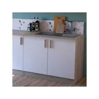 meuble bas de cuisine 100 cm blanc/chêne - abinci - l 100 x l 60 x h 85 cm
