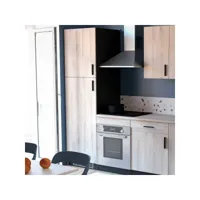 colonne de cuisine 2 portes battantes 60 cm noir/chêne - abinci - l 60 x l 60 x h 207 cm