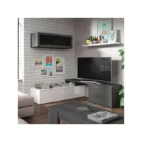 dansmamaison - meuble tv modulable angle blanc/gris cendre - xuns - banc tv : l 200 x l 41 x h 44 cm module supérieur : l 105 x l 32 x h 32 cm