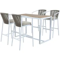 ravi mange debout table haute avec 4 tabourets aluminium & polywood, aspect bois teck table haute et bar avec tabouret de bar - 5-pièces bar pour