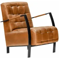 massivmoebel24 - fauteuil 64x76 cuir cognac iron label 13 - brun