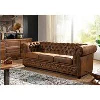 canapé 203x86 100% polyester brun 3 places chesterfield