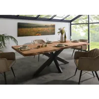 freeform 5 table de salle à manger en sheesham - décapé / naturel - pieds en x anthracite mat 180x90