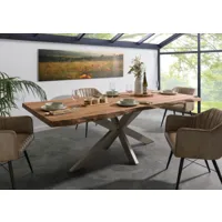 freeform 5 table de salle à manger en sheesham - décapé / naturel - pieds en x argent mat 180x90