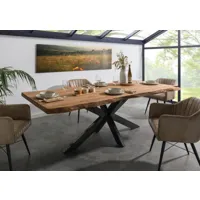 freeform 5 table de salle à manger en sheesham - décapé / naturel - pieds en x anthracite mat 200x100