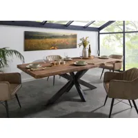 freeform 5 table de salle à manger en sheesham - décapé / gris - pieds en x anthracite mat 180x90