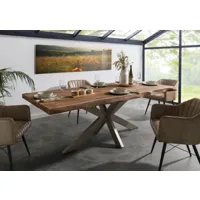 freeform 5 table de salle à manger en sheesham - décapé / gris - pieds en x anthracite mat 220x100