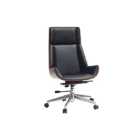 fauteuil de bureau de direction design noir, bois foncé noyer et acier chromé curved
