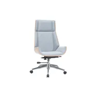 fauteuil de bureau de direction design en tissu gris clair, bois clair et acier chromé curved