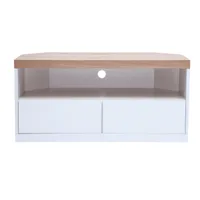 meuble tv d'angle blanc et bois clair chêne  l100 cm max