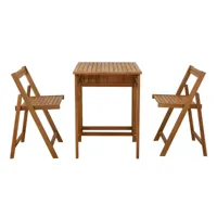 set de 2 chaises pliantes et 1 table de balcon rabattable avec rangement en bois massif prado