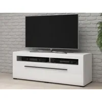 meuble tv-hifi tulio 1 tiroir 140 cm blanc/blanc laqué sans led
