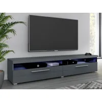 meuble tv-hifi inazo 2 portes 200 cm gris/gris laqué avec led