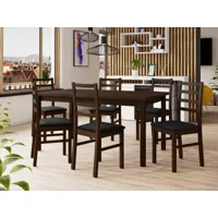 table repas almata 160 > 200 cm marron avec 6 chaises coussins noir