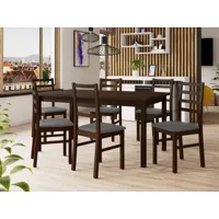 table repas almata 160 > 200 cm marron avec 6 chaises coussins gris