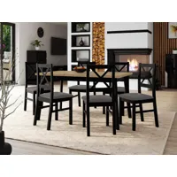 table repas alonso 140 > 180 cm noir avec 6 chaises coussins gris