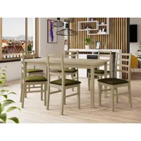 table repas almanac 160 > 200 cm sonoma avec 6 chaises coussins vert
