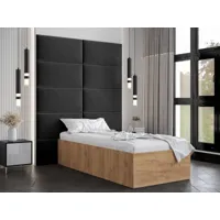 lit bellie 90x200 cm chêne doré avec tête de lit noir