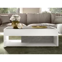 table basse miras 120 cm blanc brillant/marbre gris