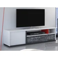 meuble tv philopy 1 porte 1 tiroir blanc graphite/ philosophie rouge