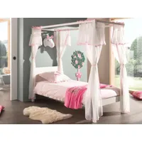 lit à baldaquin nopy 90x200 cm blanc avec voile rose