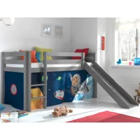 lit enfant alize avec toboggan 90x200 cm pin gris tente space