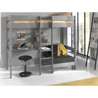 lit mezzanine alize 90x200 cm gris avec fauteuil