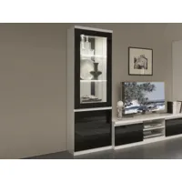 vitrine romeo 2 portes blanc laque/noir laque avec led