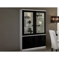vitrine romeo 4 portes blanc laque/noir laque avec led