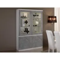 vitrine romeo 4 portes marbre/blanc avec led