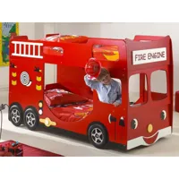 lit superposé camion de pompier 90x200 cm rouge