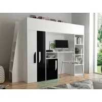 lit combiné paradisio 90x200 cm blanc/noir brillant avec échelle à gauche