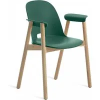 emeco alfi armchair high back chaise avec accoudoirs et le dossier haut (vert et frêne clair - polypropylène et fibre de bois recyclé)