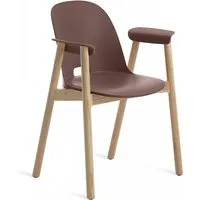 emeco alfi armchair high back chaise avec accoudoirs et le dossier haut (marron foncé et frêne clair - polypropylène et fibre de bois recyclé)