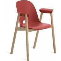emeco alfi armchair high back chaise avec accoudoirs et le dossier haut (rouge et frêne clair - polypropylène et fibre de bois recyclé)