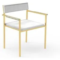 talenti set de 2 chaises avec accoudoirs d'extérieur casilda collezione icon (gold / white - tissu, acier peint et travertin argent)