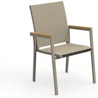 talenti set de 4 chaises avec accoudoirs d'extérieur timber collection piùtrentanove (dove - tissu, aluminium peint et teak)