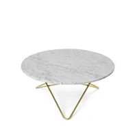 ox denmarq table basse o marbre blanc, support en laiton