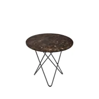 ox denmarq table basse mini o marbre marron, support laqué noir